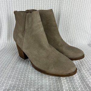 Blondo Waterproof Boots Womens 11 M Taupe Suede Leather Zip Stacked Heel‎ Ankle